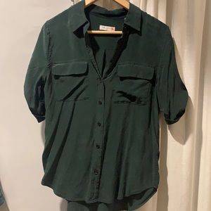 Dark green equipment button up silk top